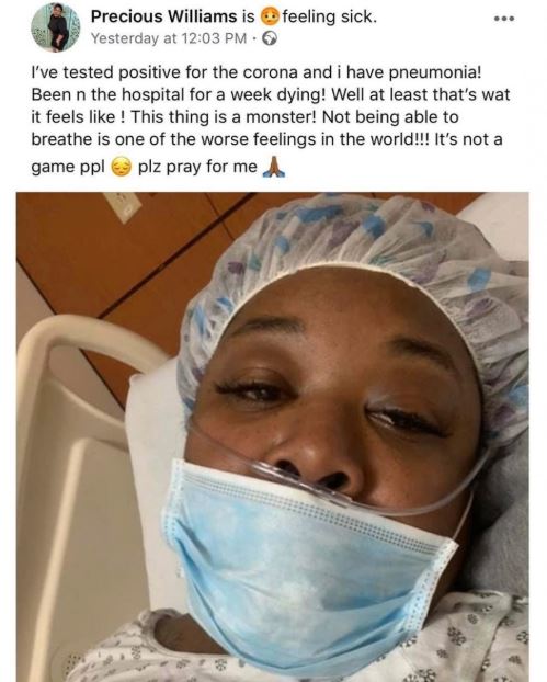 Coronavirus patient ask social media users to pray for her because she is dying (screenshots) 2