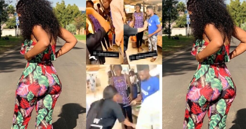Lady slaps boyfriend, collects slippers, phone, and items she bought for him in public - Video 1