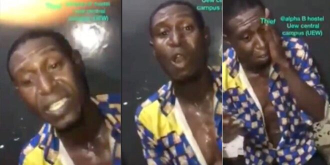 Winneba students forces thief they caught in their hostel to sing hymns (video) 1