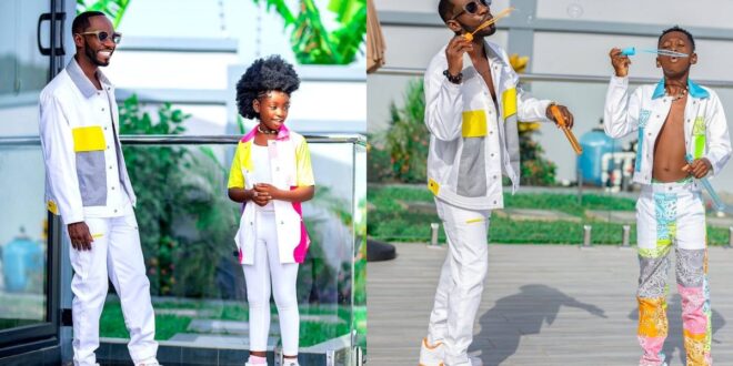 Okyeame Kwame and his two lovely kids twin up in new photos on his 45th birthday. 1